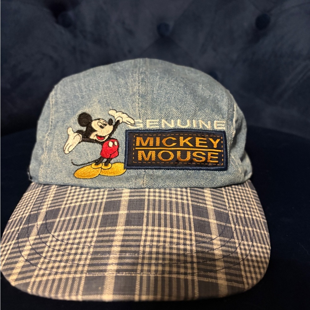 Disney Mickey Mouse Denim Cap with Plaid Brim - Blue